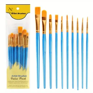 Lot de 12 Pinceaux de Peinture – Brosse Artiste pour Aquarelle, Acrylique, Huile et Loisirs Créatifs