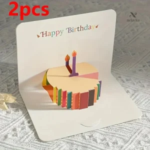 Lot de 2 Cartes d’Anniversaire Pop-Up Gâteau 3D – Carte de Vœux Originale et Colorée
