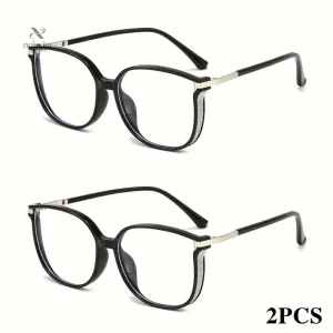 Lot de 2 lunettes de vue femme – Monture noire élégante avec détails métalliques