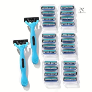 Lot de 2 Rasoirs Homme avec 20 Recharges – Rasage Précis à 3 Lames, Têtes Remplaçables pour Peau Douce & Confort Quotidien