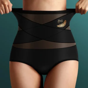 Lot de 2 Shorty Gainant Femme Taille Haute avec Tulle Croisé – Effet Sculptant, Maintien Ventre Plat et Silhouette Redessinée