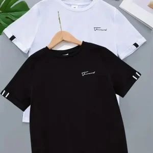 Lot de 2 t-shirts basiques garçon – Hauts manches courtes gris et kaki, confortables et tendance