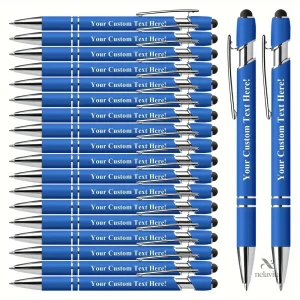 Lot de 20 Stylos Personnalisés avec Texte – Stylo Bille + Stylet Tactile – Idéal Entreprises, Mariages, Événements