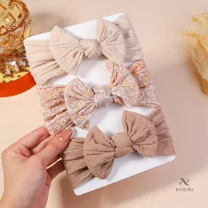Lot de 3 Bandeaux Noués en Coton Doux, Headbands Élastiques avec Grand Nœud pour Filles Nouveau-Nés et Enfants