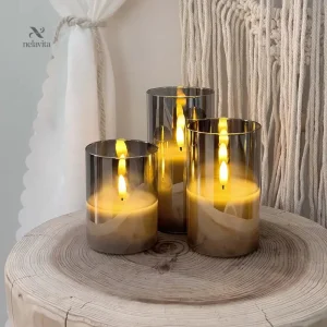 Bougies LED Flamme Réaliste - Lot de 3 avec Verre Fumé