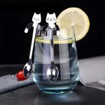 Cuillères à café en acier inoxydable motif chat