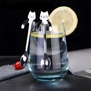 Cuillères à café en acier inoxydable motif chat