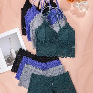 Lot de 4 Ensembles Lingerie Femme Dentelle – Bralette et Culotte Sexy Confortables, Coloris Assortis