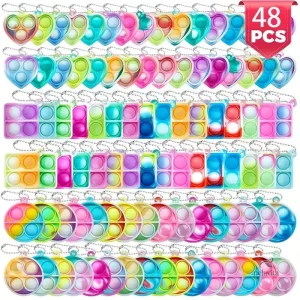 Porte-clés Pop It pour enfants – Lot de 48 jouets antistress