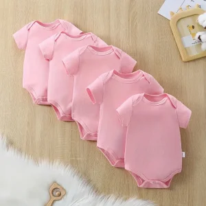 Lot de 5 bodies bébé – Cadeau naissance coton doux manches courtes
