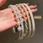 Lot de 5 serre-têtes avec perles blanches pour femmes