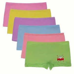 Lot de 6 Culottes Fille en Coton – Sous-vêtements Colorés Confortables et Doux