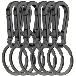 Lot de 6 Porte-Clés Mousquetons Métal – Anneaux Robustes et Clip Rapide pour Clés, Sac ou Ceinture