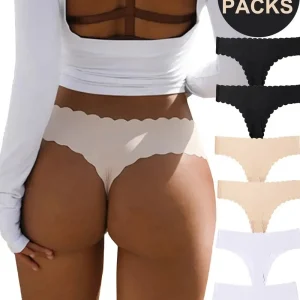 Lot de 6 Strings Invisibles Femme Sans Couture – Finition Ondulée Ultra Confort, Culottes Sexy & Discrètes Sous les Vêtements