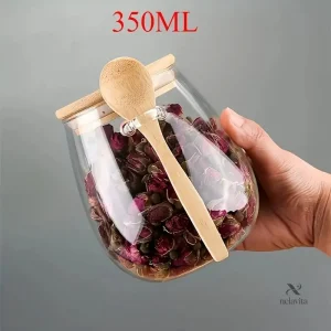 Lot de bocaux en verre avec cuillère – Rangement hermétique pour épices, thé et cuisine