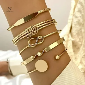 Bracelets manchettes dorés pour femmes, style minimaliste