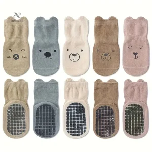 Lot de chaussettes bébé antidérapantes – Cadeau naissance avec motifs animaux mignons
