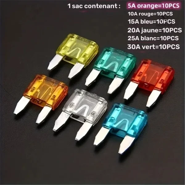 Kit de fusibles pour circuits électriques auto, plusieurs couleurs