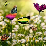 Décoration extérieure vive avec piquets papillons en jardin