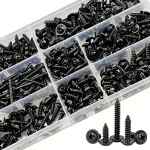 Lot de vis auto-perceuses noires avec rondelle pour divers usages