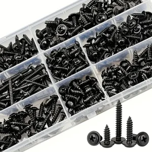 Lot de vis auto-perceuses noires avec rondelle pour divers usages