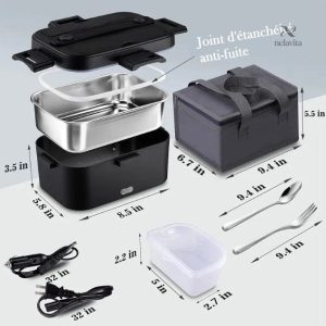 Contenant rechargeable, chauffe-repas 80W avec câble voiture et secteur