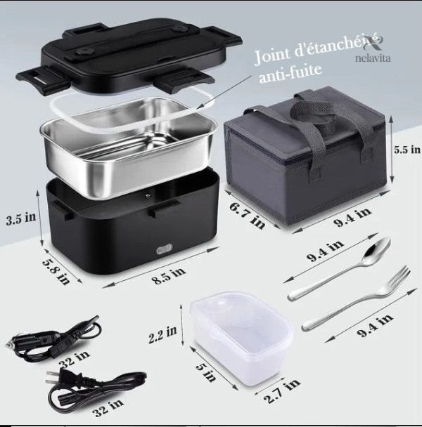Contenant rechargeable, chauffe-repas 80W avec câble voiture et secteur
