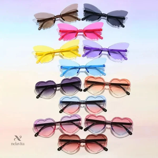 Lunettes de soleil enfants colorées en forme de cœur et papillon