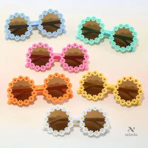 Lunettes de soleil enfants fleuries rondes rétro