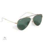 Lunettes de soleil aviateur homme, monture dorée et verres verts