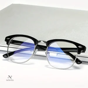 Lunettes de vue femme rétro – Monture demi-cerclée noire et argent élégante