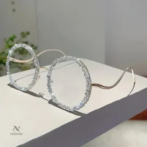 Lunettes rondes fantaisie avec monture argentée et strass