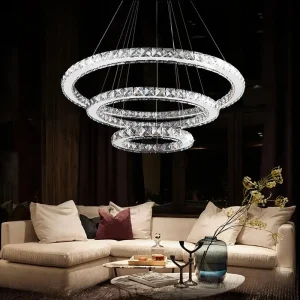 Lustre LED moderne à cristaux pour salon et salle à manger