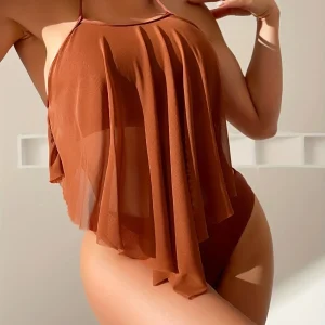 Maillot de Bain 1 Pièce Femme à Volants – Dos Nu & Voile Fluide Élégant