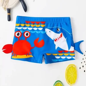 Maillot de bain garçon bleu avec motif requin et crabe – Short de bain amusant et confortable pour l’été