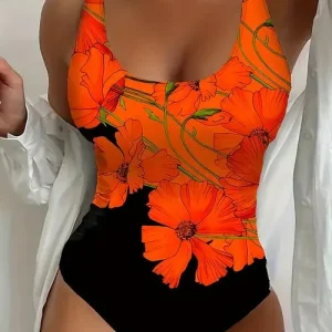 Maillot de bain une pièce à fleurs tropicales – Style rétro et élégant