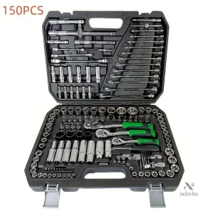 Mallette à outils 150 pièces – Coffret complet douilles, cliquets et clés pour réparation auto et bricolage