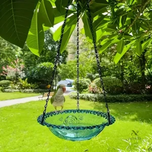 Mangeoire et Bain Suspendus pour Oiseaux – Duo de Coupelles Vintage en Verre pour Jardin ou Balcon