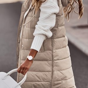 Manteau long matelassé à capuche femme