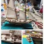 Voilier 3D en bois avec voiles, maquette détaillée