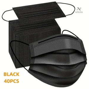 Masque Chirurgical Jetable Noir 3 Plis – Protection Respiratoire Confortable