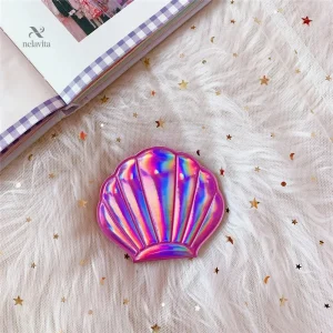 Miroir de Maquillage Coquillage Holographique – Compact et Féérique pour Retouches Beauté en Voyage