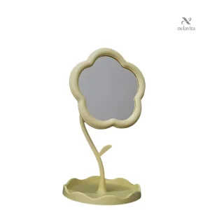 Miroir de Maquillage Fantaisie en Forme de Fleur – Design Original avec Support et Plateau de Rangement