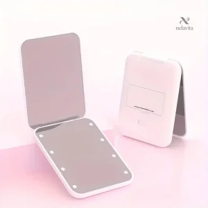 Miroir de Maquillage Pliable avec LED – Miroir Compact de Voyage Rechargeable USB, Lumière Réglable et Design Élégant