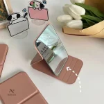 Miroir de maquillage pliable en similicuir compact et élégant