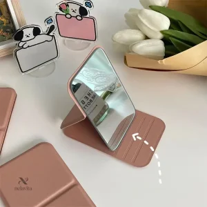 Miroir de maquillage pliable en similicuir compact et élégant