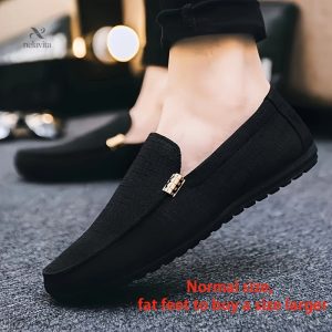 Mocassins En Toile Solide Pour Hommes, Chaussures Décontractées Confortables