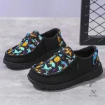 Mocassins garçon noirs avec imprimé dinosaures colorés