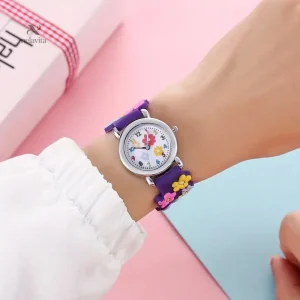 Montre Enfant Fille Rose avec Motifs Fleurs – Bijou Ludique et Coloré pour Apprendre l’Heure