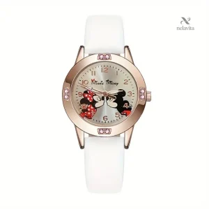 Montre femme Disney Mickey & Minnie – Cadran fantaisie et bracelet blanc élégant